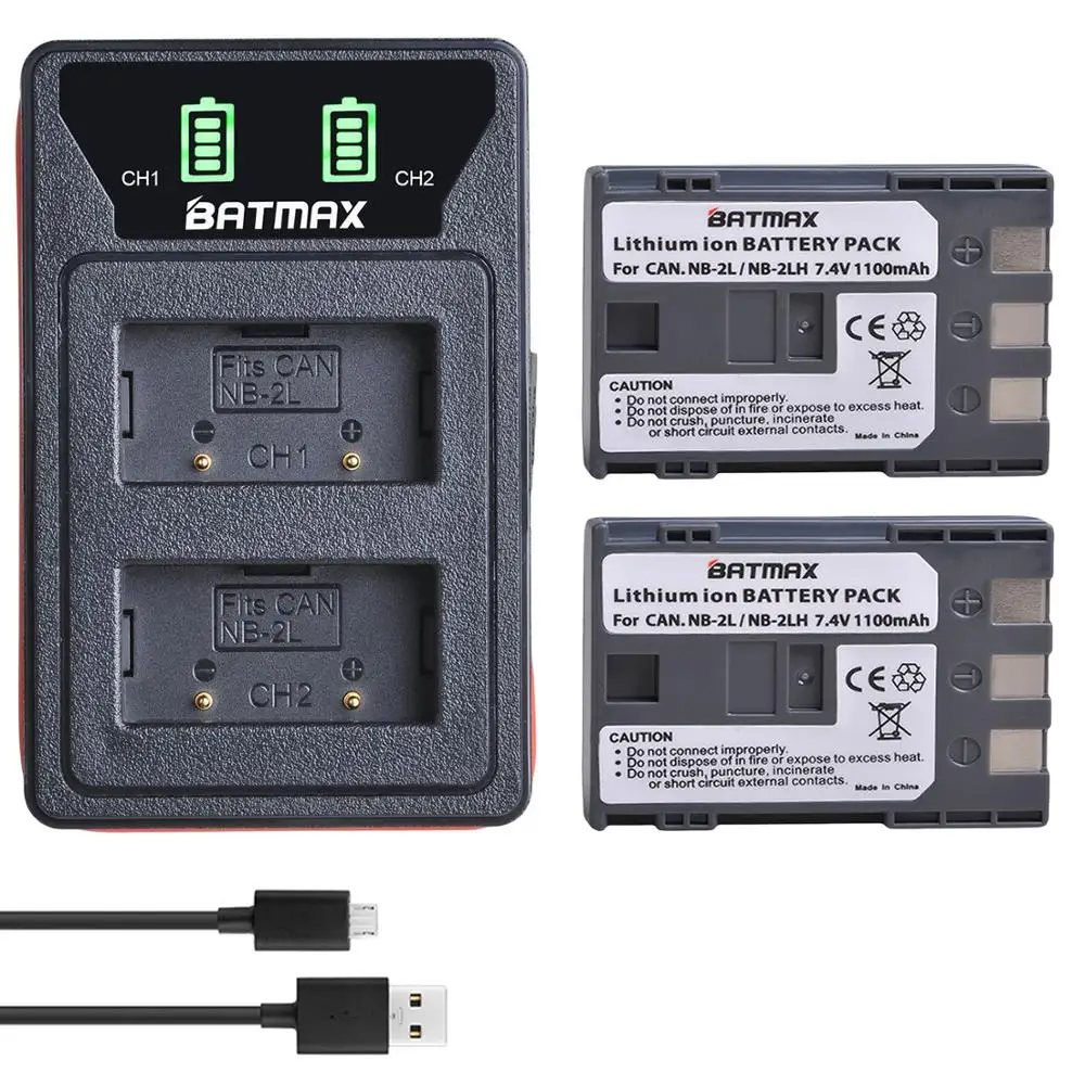 Batmax 1100Mah Nb-2L Nb-2Lh Battery + New Led Usb Caricatore Doppio Con Il Tipo C Porta Per Canon Eos 400D S80 S70 S50 S60 350D G7 G9