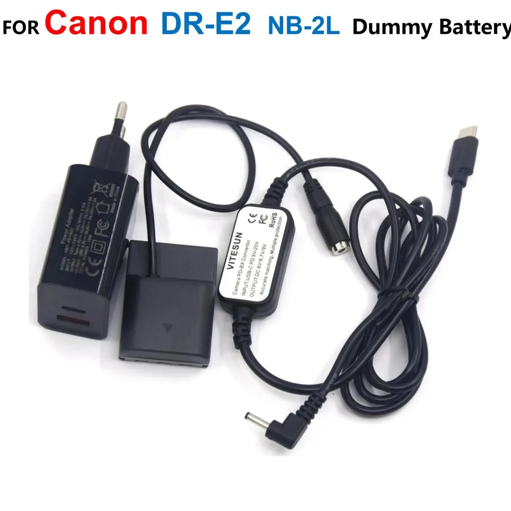 Cavo Di Alimentazione Usb C + Dr-20 Dr-700 Nb-2L Batteria Fittizia + Caricabatterie Per Canon G7 G9 S45 S50 S55 S60 S70 S80 Rebel Xt Xti Eos 350D 400D