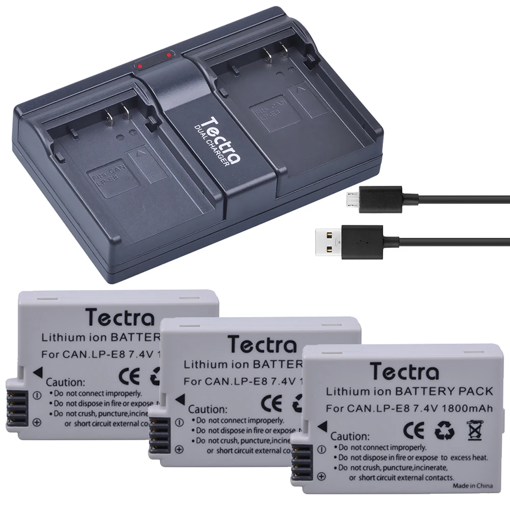 3 Pz 1800 Mah Lp-E8 Lp E8 Battery + Usb-Channel Caricabatteria Per Canon Lp-E8 Lp E8 Lpe8 Eos 550D 600D 650D 700D Bacio X4 X5 X6I X7I