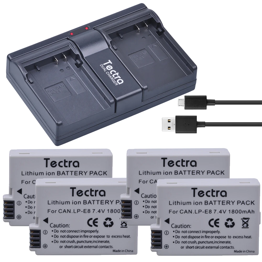 4 Pz 1800 Mah Lp-E8 Lp E8 Batteria + Usb 2-Channel Caricabatteria Per Canon Lp-E8 Lp E8 Lpe8 Eos 550D 600D 650D 700D Bacio X4 X5 X6I X7I