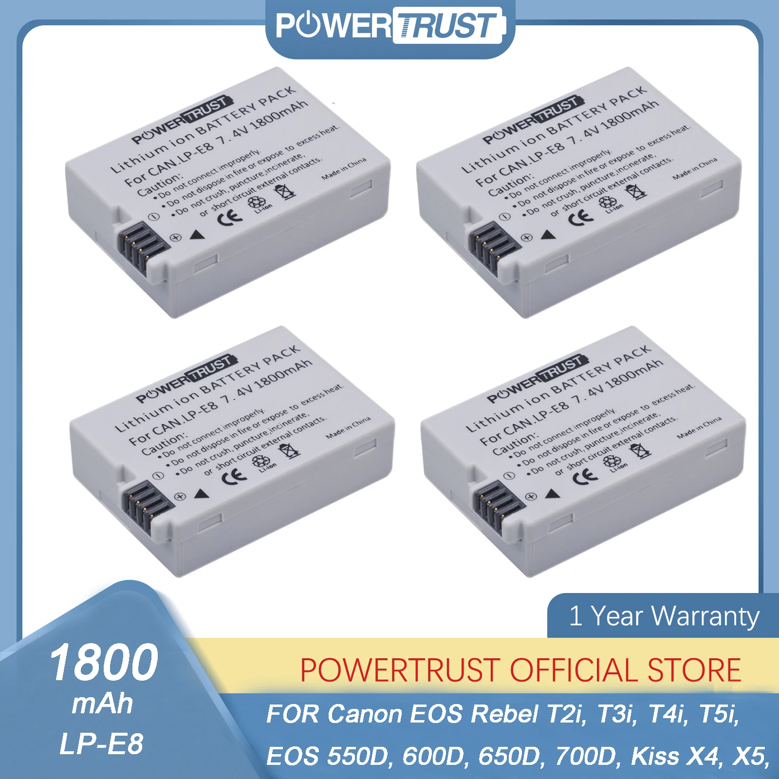 Lp-E8 Lpe8 Batteria Per Canon Eos Rebel T2I, T3I, T4I, T5I, Eos 550D, 600D, 650D, 700D, Kiss X4, Kiss X5, Kiss X6 Telecamere