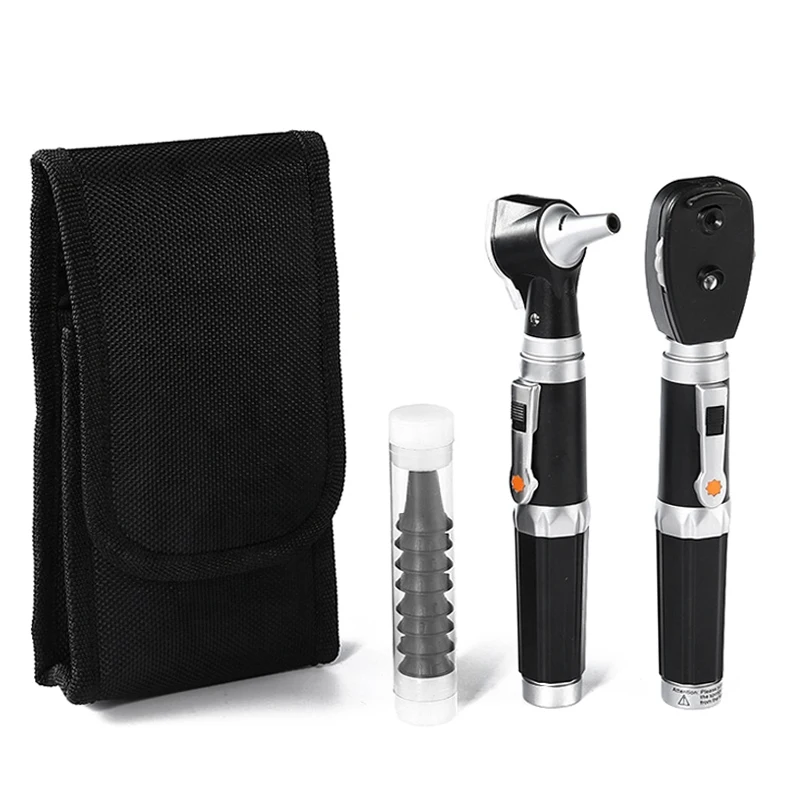 Medical Professional Diagnostic Otoscopio Ear Eye Endoscopio Care Fiber Led Direct Otoscopio Oftalmoscopio Set Con Custodia