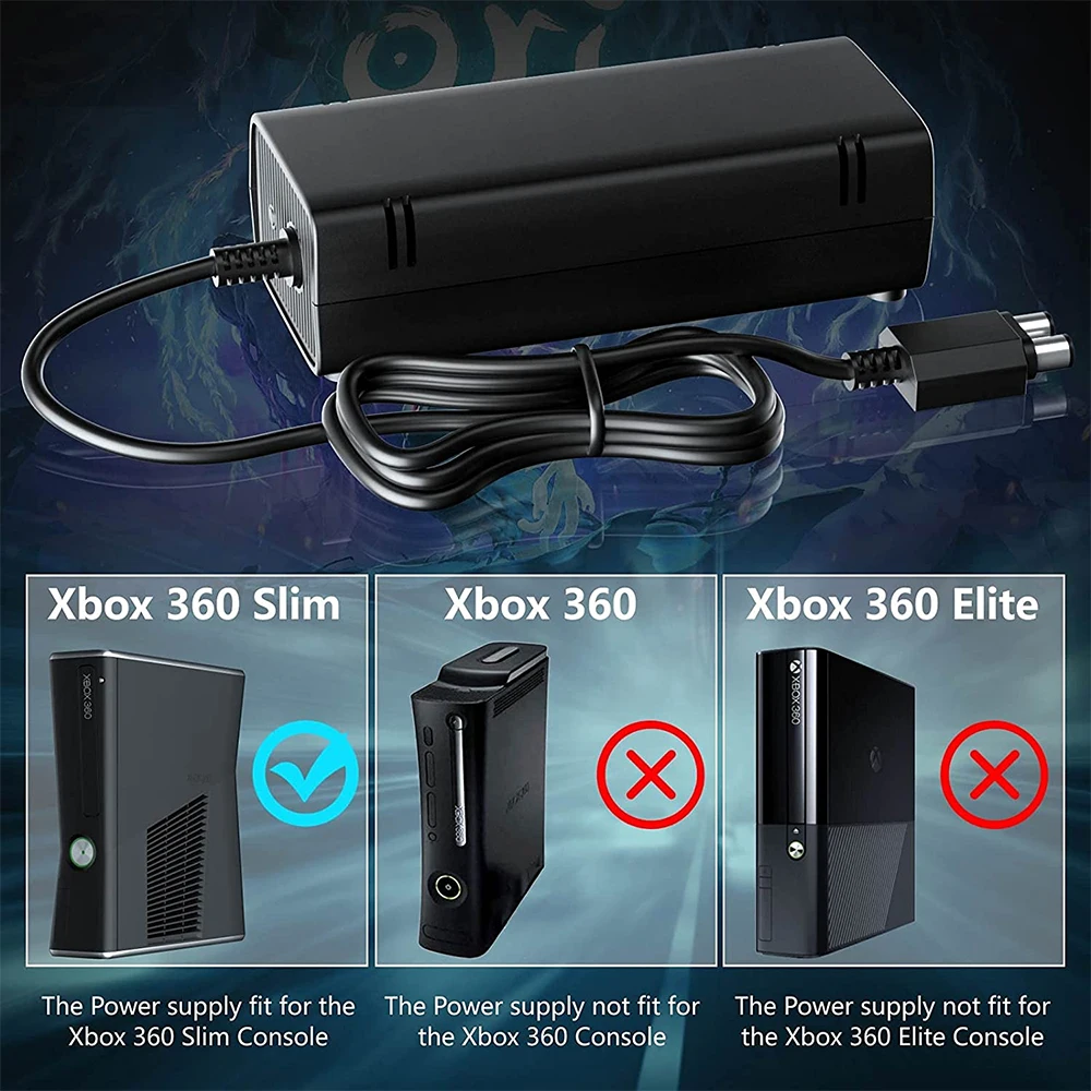Adattatore Ca Per Xbox 360 Slim, Alimentatore Con Cavo Di Ricambio Per Caricabatterie Power Brick Per Xbox 360 Slim Console Versione A Basso Rumore