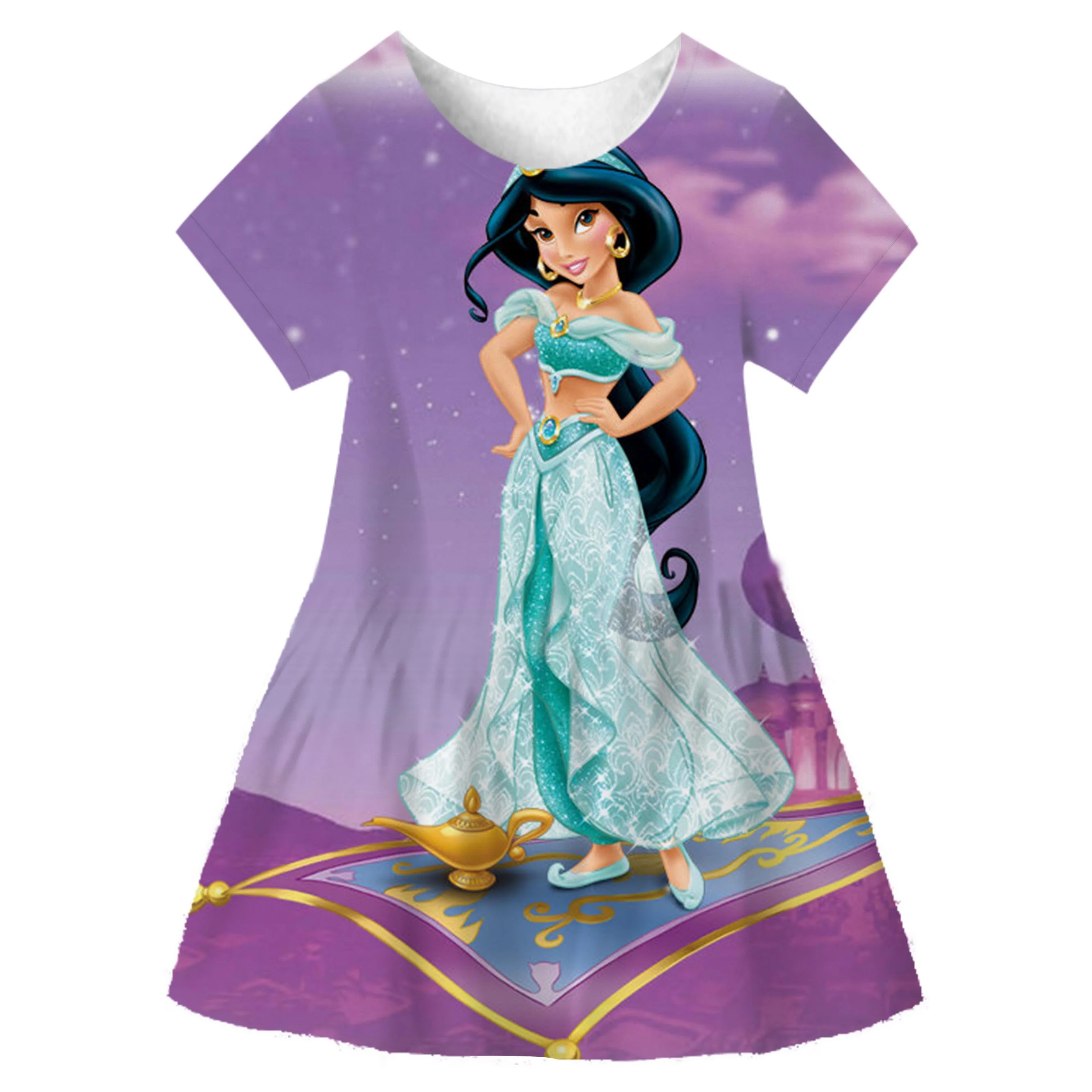 Jasgirls Disney Princess Costumes Dress Kids Baby Girl Birthday Party Halloween Jasmine Princess Dresses Cartoon Casual Frock 1-