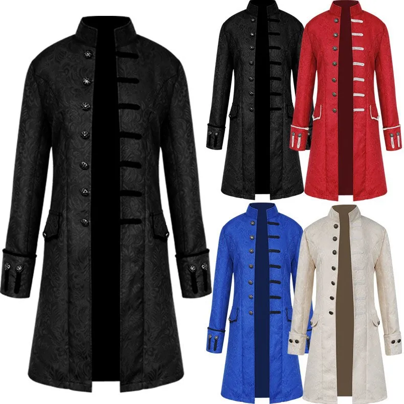 18Th Century British Men Cosplay Costume French England Prince Military Jacket Victorian Rococo Coat Costume Tudor Outfits Cloak