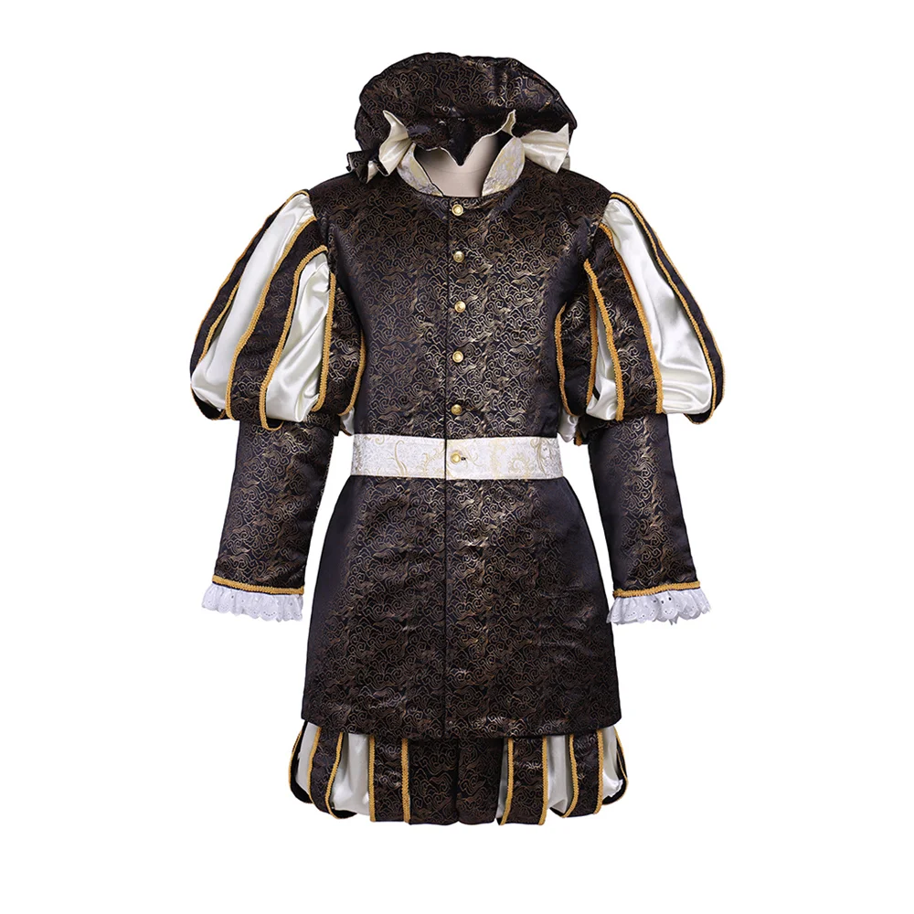 Costume Medievale Tudor Royal King Prince Adulto Uomo Vintage Top Pants Con Cappello Theatre Stage Performance Outfit Custom Made