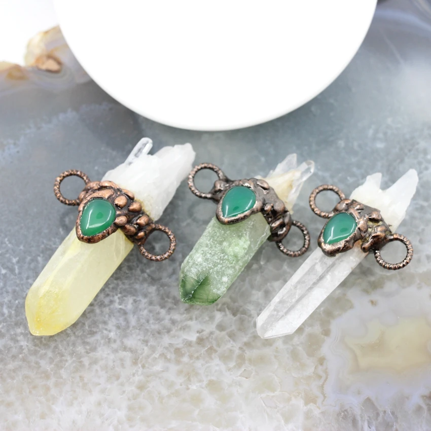Pendenti Con Punta A Bastoncino Di Quarzo Giallo/Verde/Bianco Naturale Intarsio Superiore Druzy Energy Healing Crystal Collana Vintage Regali Gioielli