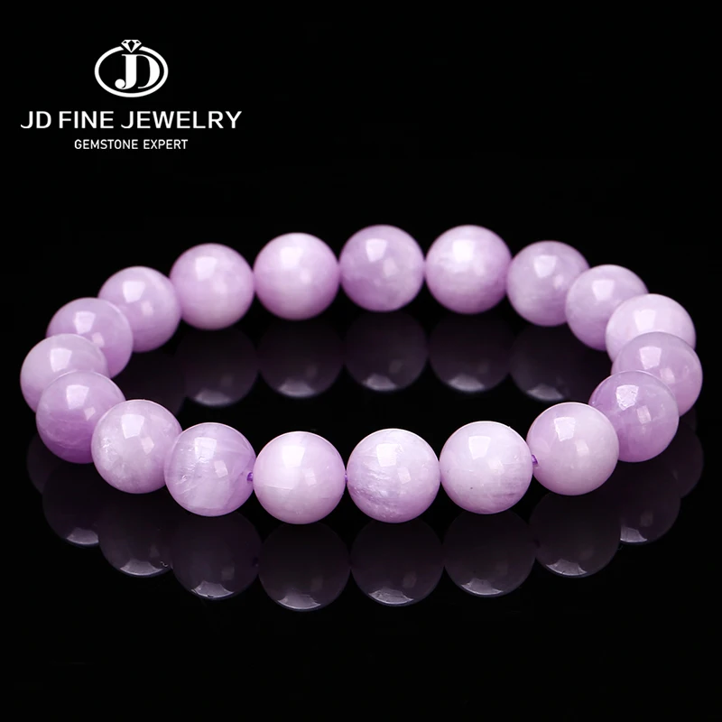 Jd 7A Natural Kunzite Round Bead Bracciali Donna Top Quality Fashion Energy Stone Reiki Healing Strand Bangles Yoga Buddha Gift