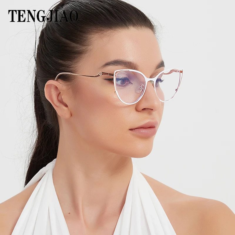 Tengjiao Anti-Blue Light Rays Cat Eye Occhiali Da Vista Donna Computer Occhiali Da Vista Occhiali Da Vista Lenti Trasparenti Femminili
