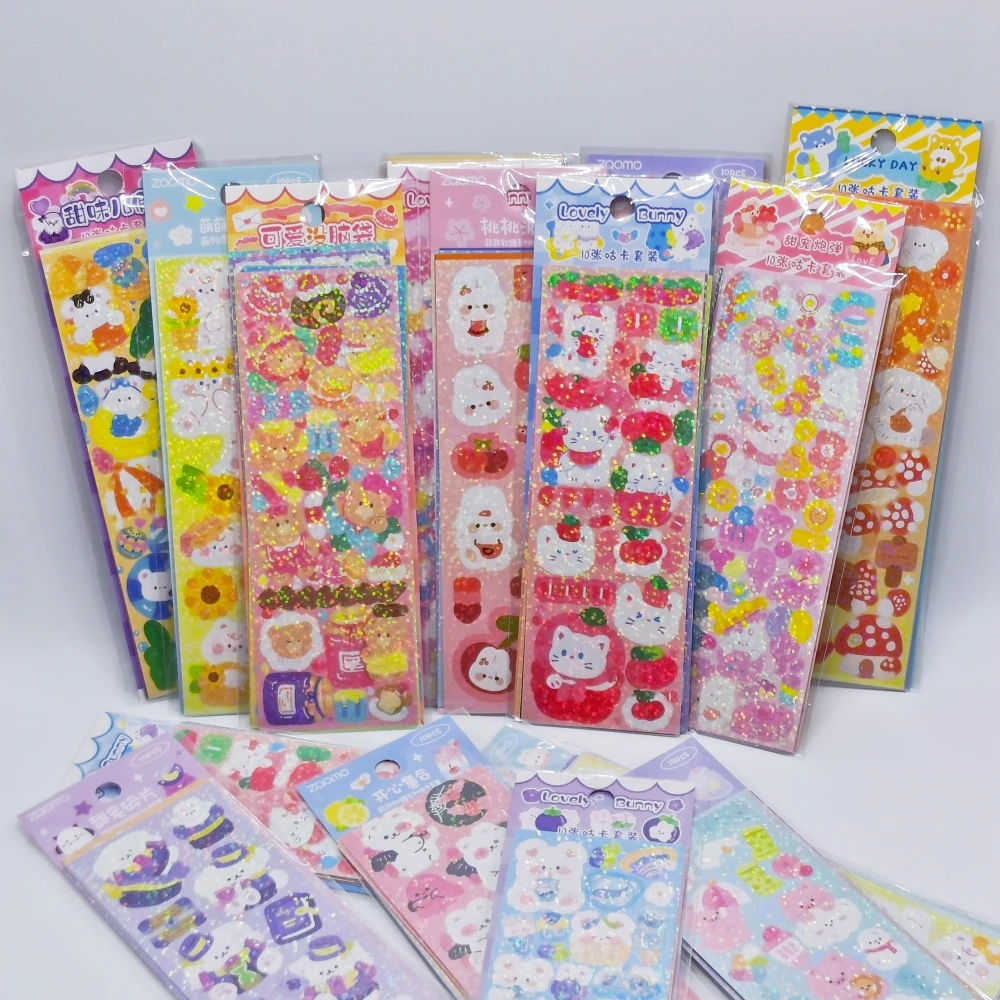 10Pcs New Sparkle Polco Deco Sticker Pack-Coreano Kawaii Holographic Glitter Sticker Seal Per Toploader, Polaroid E Photocard