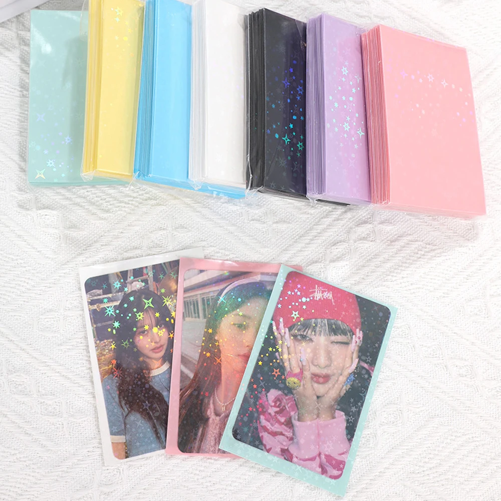 50Pcs Laser Star Lampeggiante Photo Card Sleeve 61X91Mm Card Foil Kpop Idol Photo Card Holder Corea Toploader Foto Protector Cover