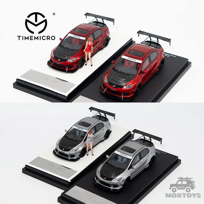 Timemmicro 1:64 Honda Civic Metallic Red / Liquid Silver Diecast Model Car