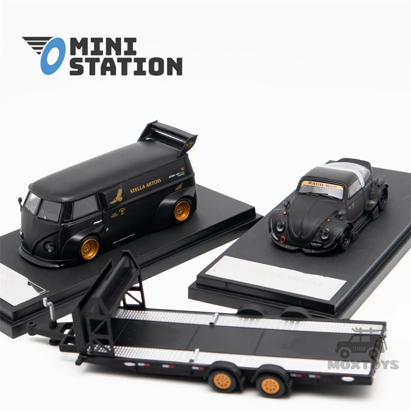 Mini Stazione 1:64 Rwb-Beetle & T1 Van Stella Artois Nero Opaco Con Rimorchio Limited499 Modellino Di Auto
