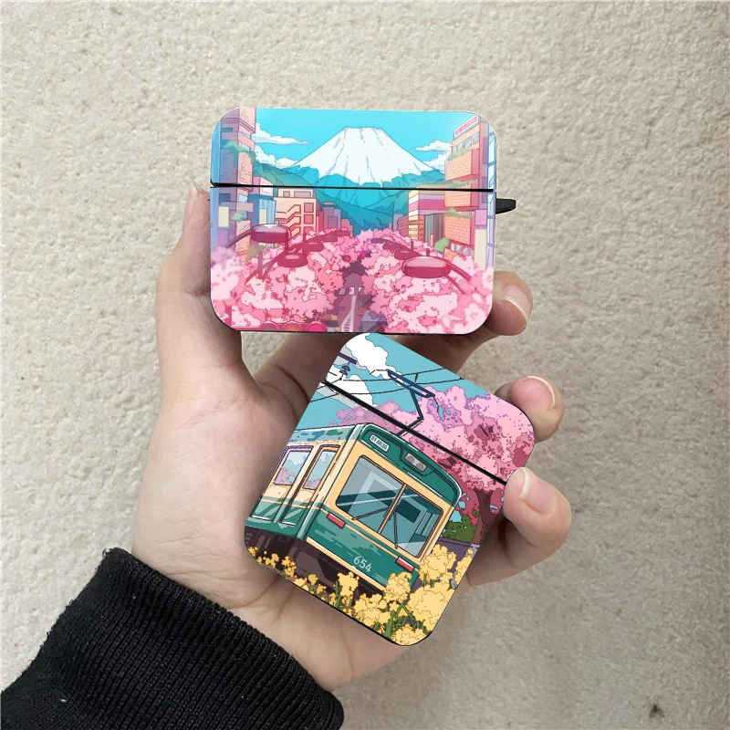 Custodia Giapponese Estetica Train Moun Fuji Airpods Per Air Pod Pro2 3 2 1 Pro Wireless Bluetooth Auricolare Box Cover Coque