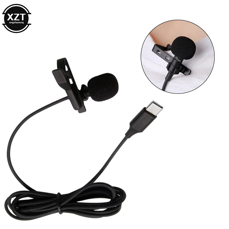 Microfono Usb Type-C Mini Risvolto Lavalier Clip-On Mic Registrazione Audio A Condensatore Per Smartphone Huawei Xiaomi Android