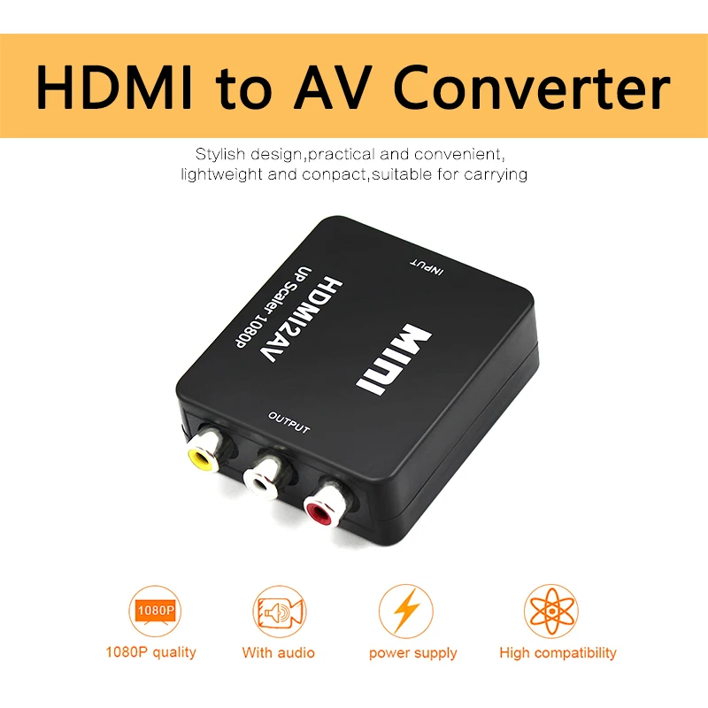 Convertitore Hdmi2Av Convertitore Av Da Hdmi A Rca Composito Av 3 Uscita Rca Adattatore Video Mini Ntsc Pal Per Tv Vhs Vcr Dvd