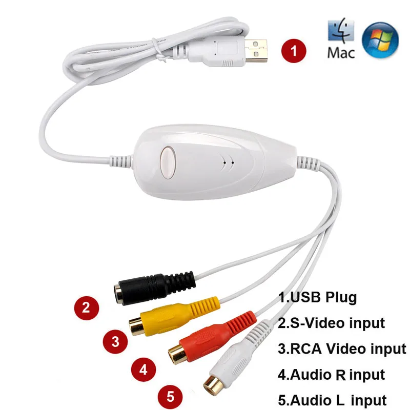 Ezcap1568 159 Scheda Di Acquisizione Video Usb 2.0 Cvbs Av Registrazione Video S-Video Per Dvd Dvr Lettore Vhs Per Win7/8/10 Win10 64Bit E Mac Os