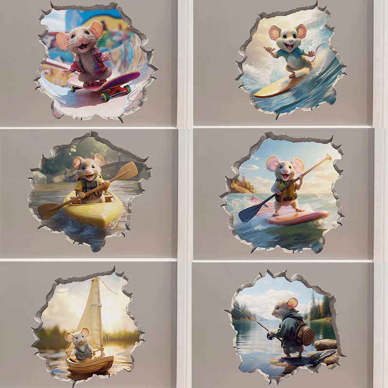 M453 18 Stili Skateboard Surfer Mouse Nel Foro Del Mouse Decalcomania-Mouse Hole 3D Wall Sticker