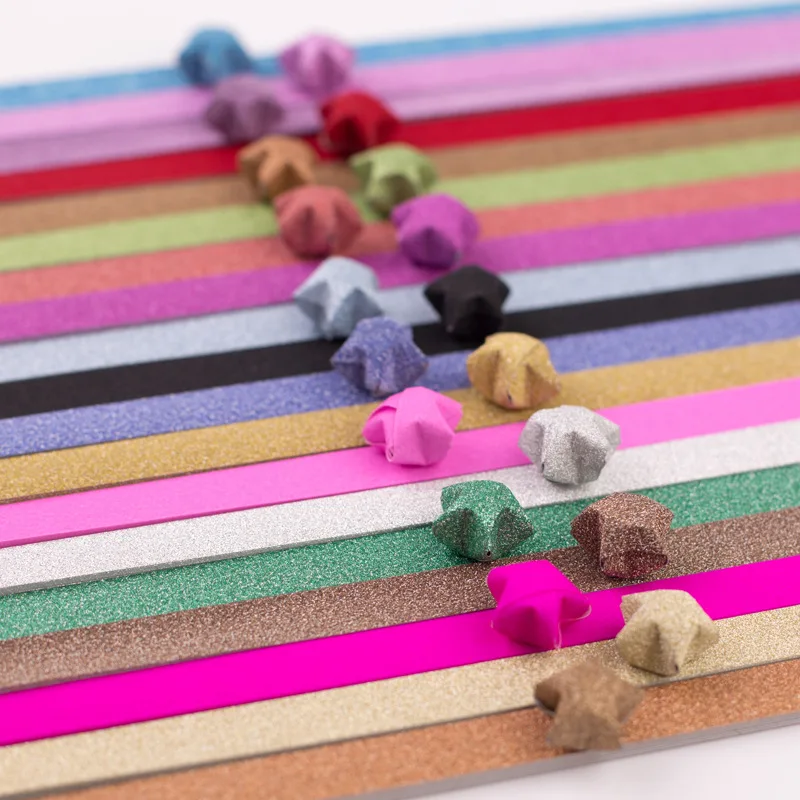 60Pcs Kit Pieghevole Lucky Origami Rainbow Color Pure Color Pearl Shine Paper Wish Star Strisce Di Carta Artigianato Di Carta Regalo