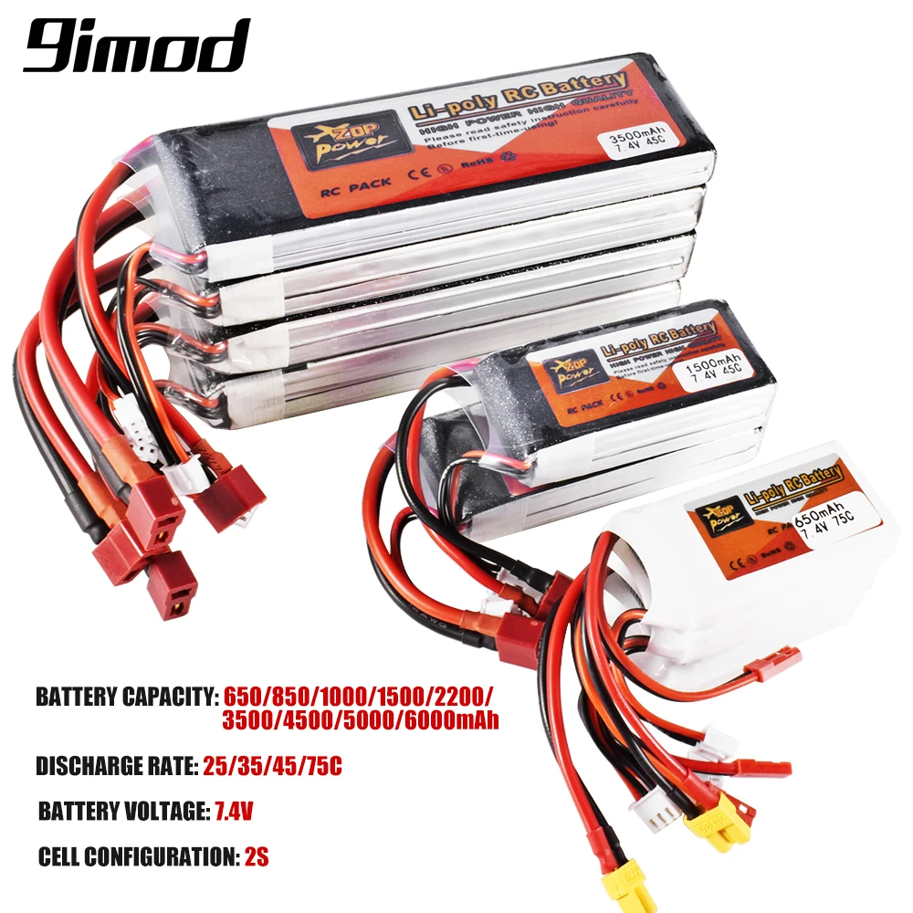 2S Rc Lipo Batteria 7.4V 650-6000Mah 25C-75C Con Xt30 Xt60 T Spina Connettore Jst Per Rc Car Boat Fpv Drone Quadcopter