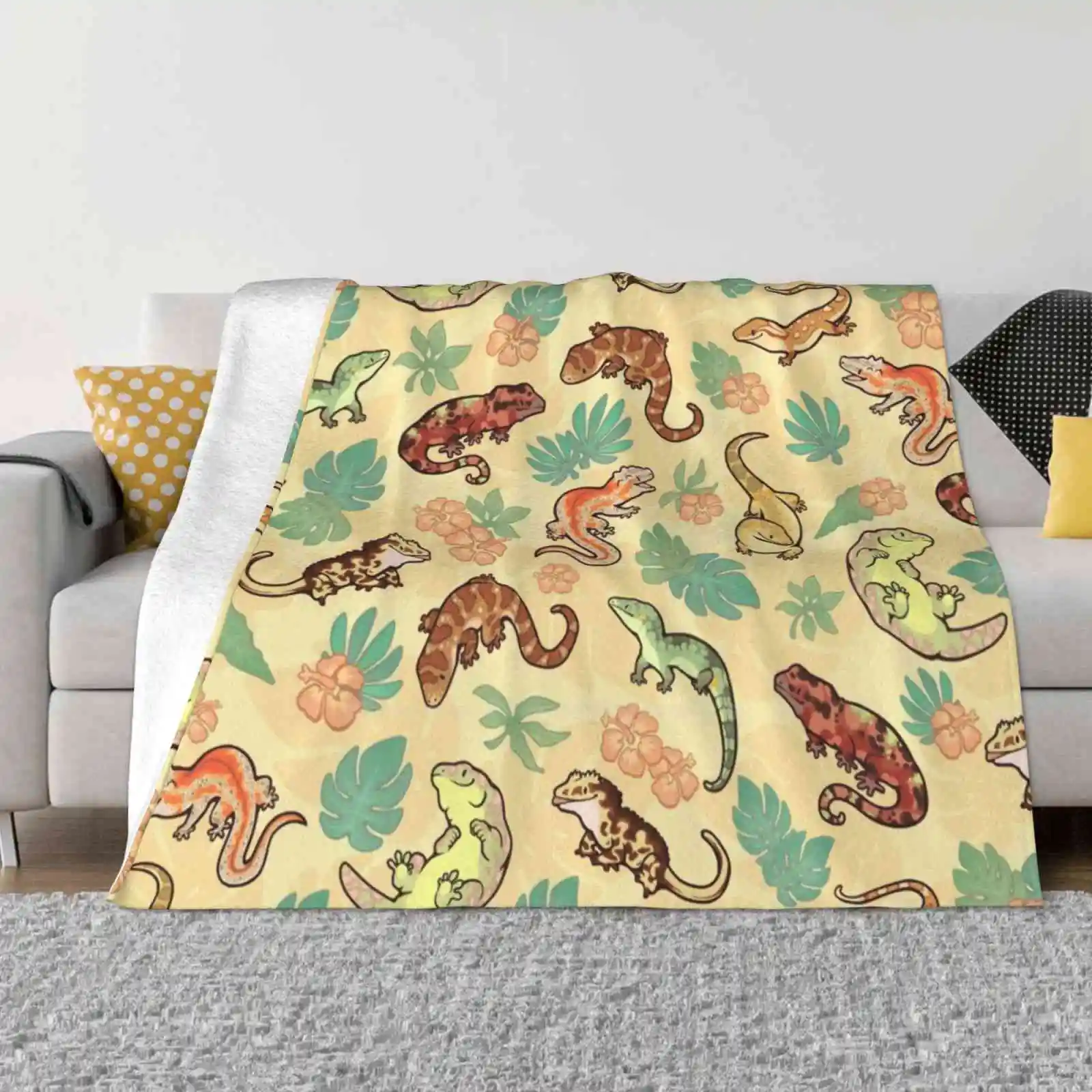 Gecko Family In Yellow Divano Letto Confortevole Di Alta Qualità Coperta Morbida Geckos Crested Gecko Gargoyle Gecko Leachie Chahoua