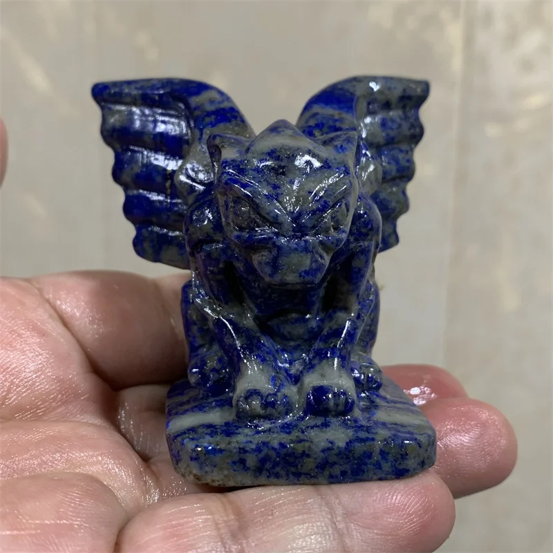Lapislazzuli Naturale Cristallo Intagliato Cartoon Gargoyle Carving Healing Gemstone Carving Reiki Home Decor Gift