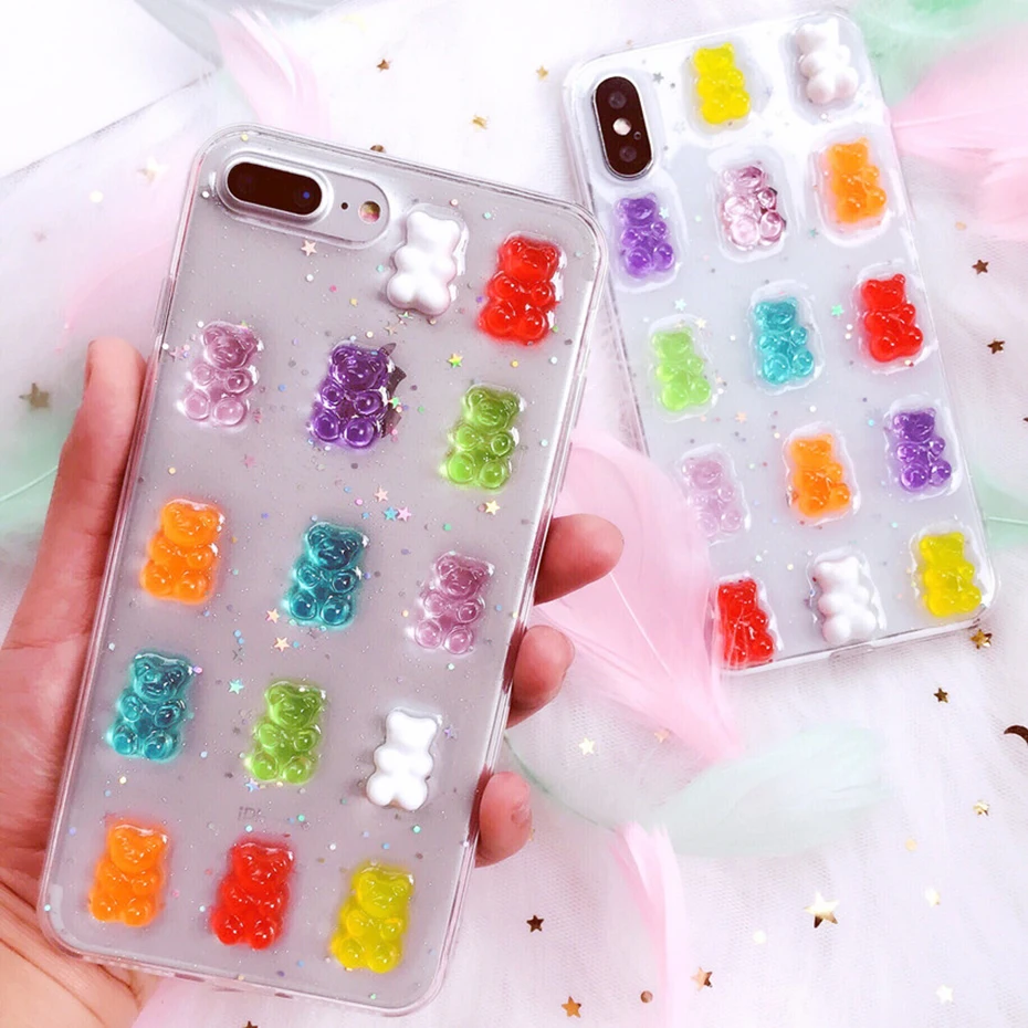Qianliyao Cute 3D Candy Colors Custodia Per Telefono Orso Per Samsung Galaxy S23 S22 S21 S20 Fe S10 S9 Plus Cover Posteriore Morbida