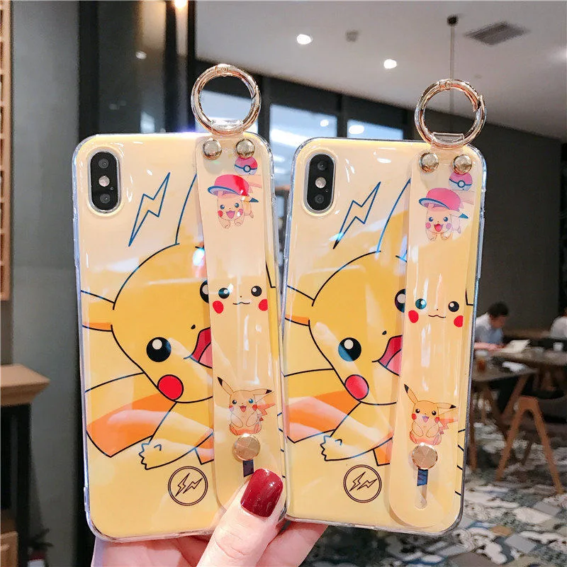 Pokemon Pikachu Blu-Ray Wristband Phone Cases For Iphone 13 12 11 Pro Max Mini Xr Xs Max 8 X 7 Se 2020 Back Cover