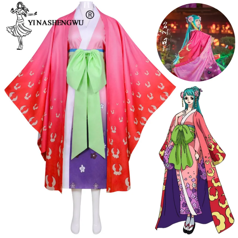 Anime Onepiece Muslimatexcosplay Costumi Per Le Donne Kimono Girl Dress Gonna Halloween Suit Uniform Pink Kimono Christmas Prop