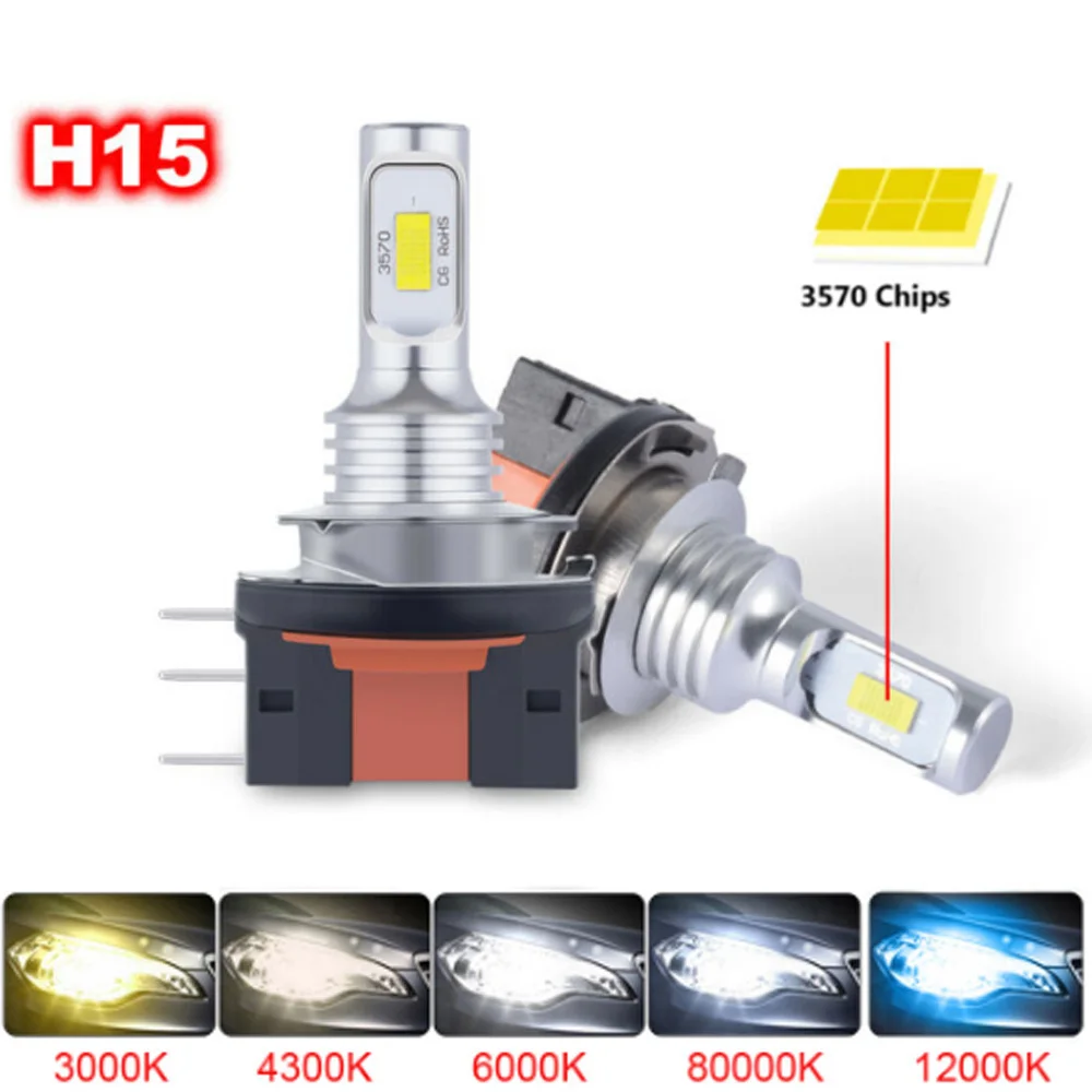 2Pcs Car H15 Led Headlight 20000Lm Wireless Car Headlight Lamp 12V Conversion Driving Light Yellow 6500K White Per Vw Audi Bmw