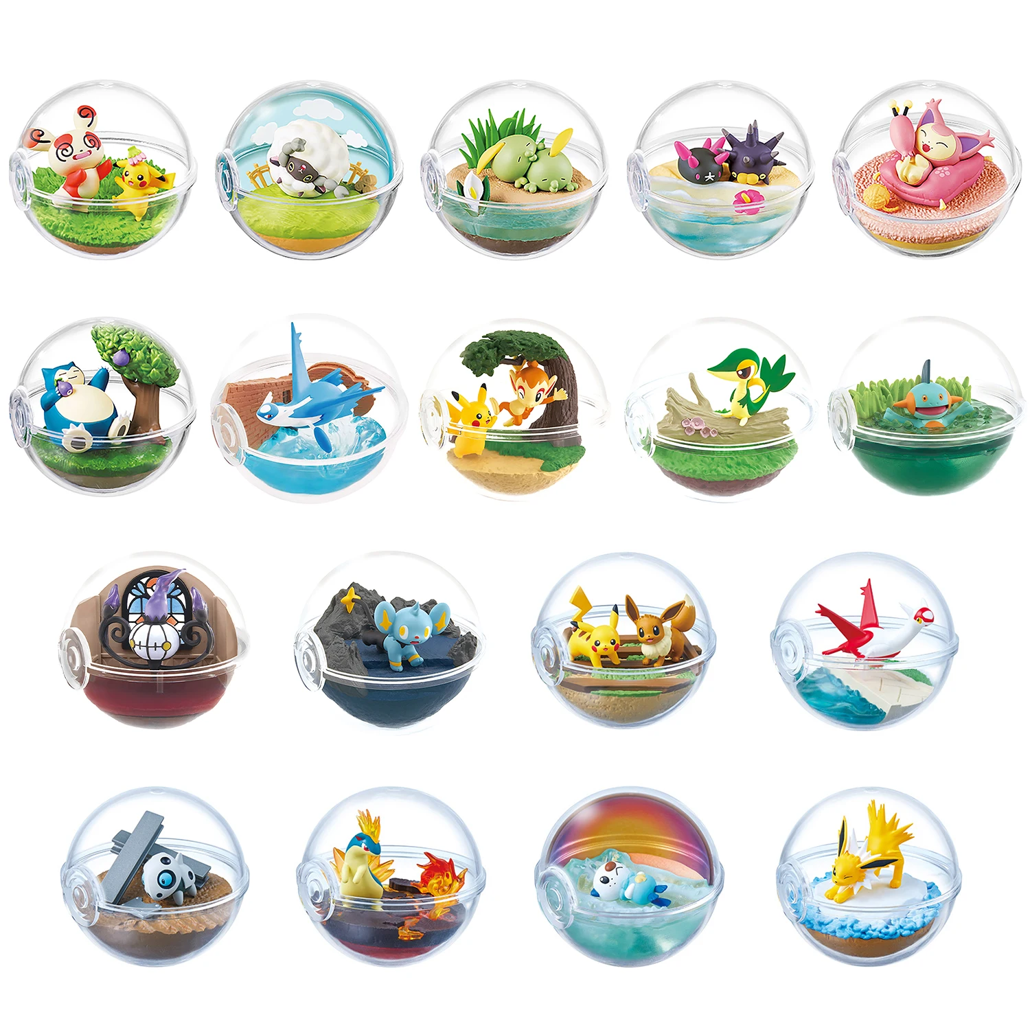 Pokemon Crystal Pokeball Figure Terrarium Collection Pikachu Eevee Jolteon Oshawott Snorlax Skitty Snivy Statue Collection Toy