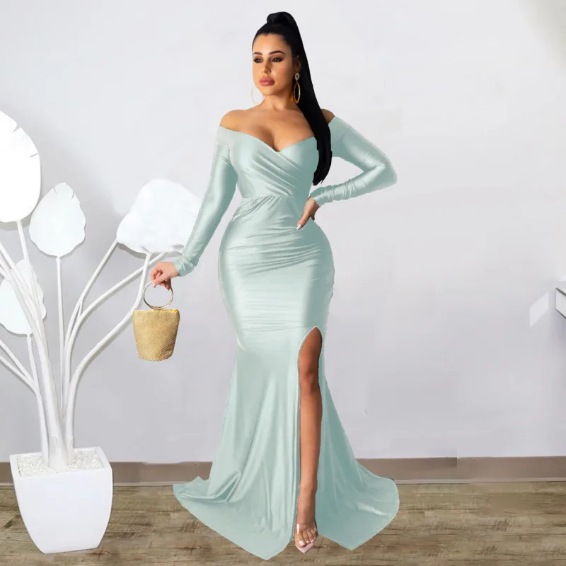 Le Donne Sexy Lunghe Temu New Solid Sleeve Split Dress Fashion Best Flash In Vendita