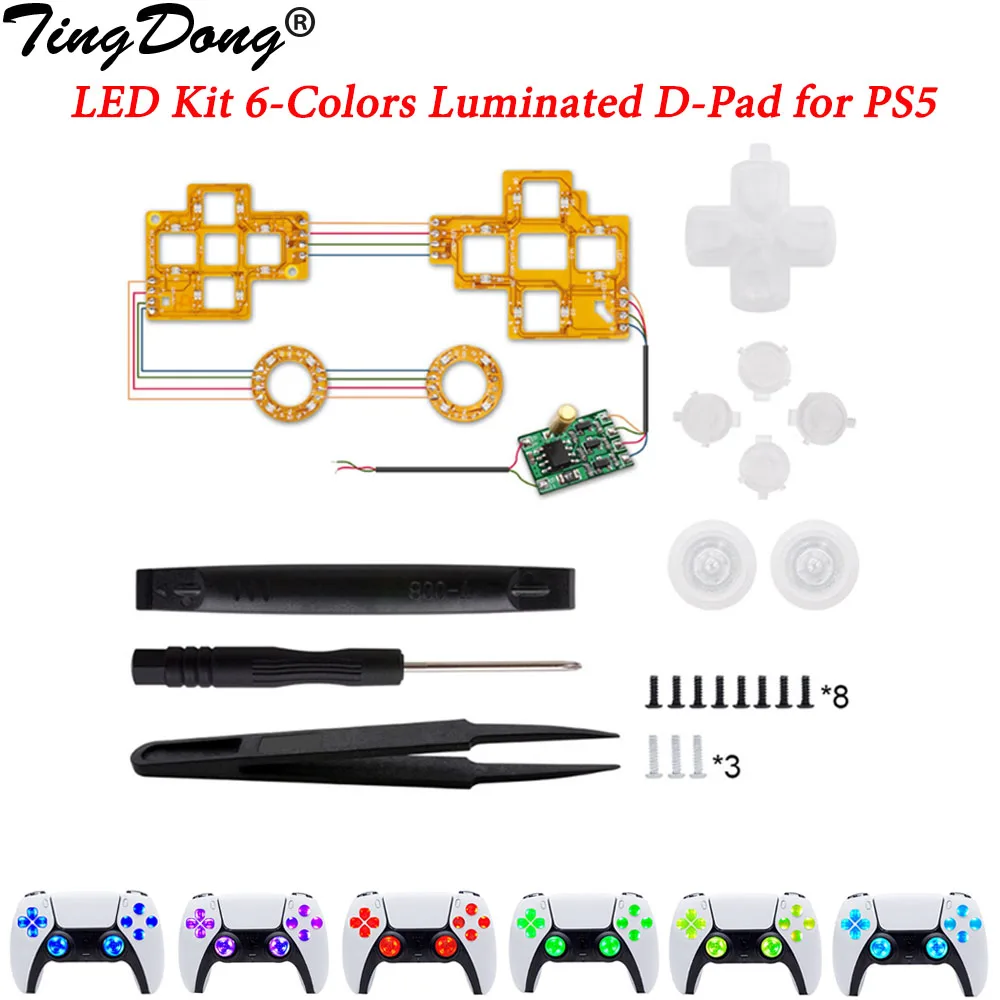 Per Ps5 Thumbsticks Face Buttons Dtf Led Kit Luminated 6-Colors D-Pad Per Controller Ps5 Accessori Per Macchine Elettroniche