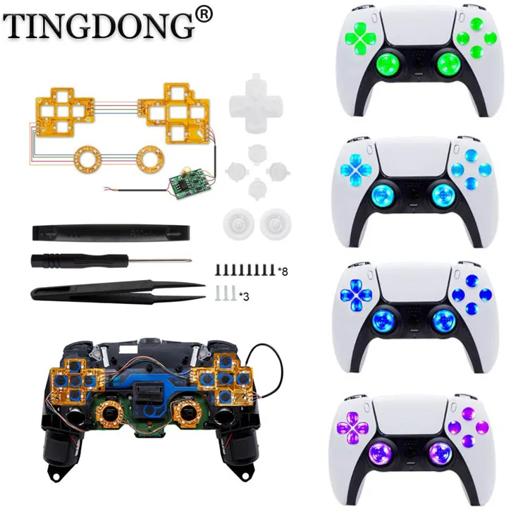 Levette Ps5 Pulsanti Frontali Dtf Led Kit D-Pad Illuminato A 6 Colori Per Controller Ps5 Accessori Per Macchine Elettroniche