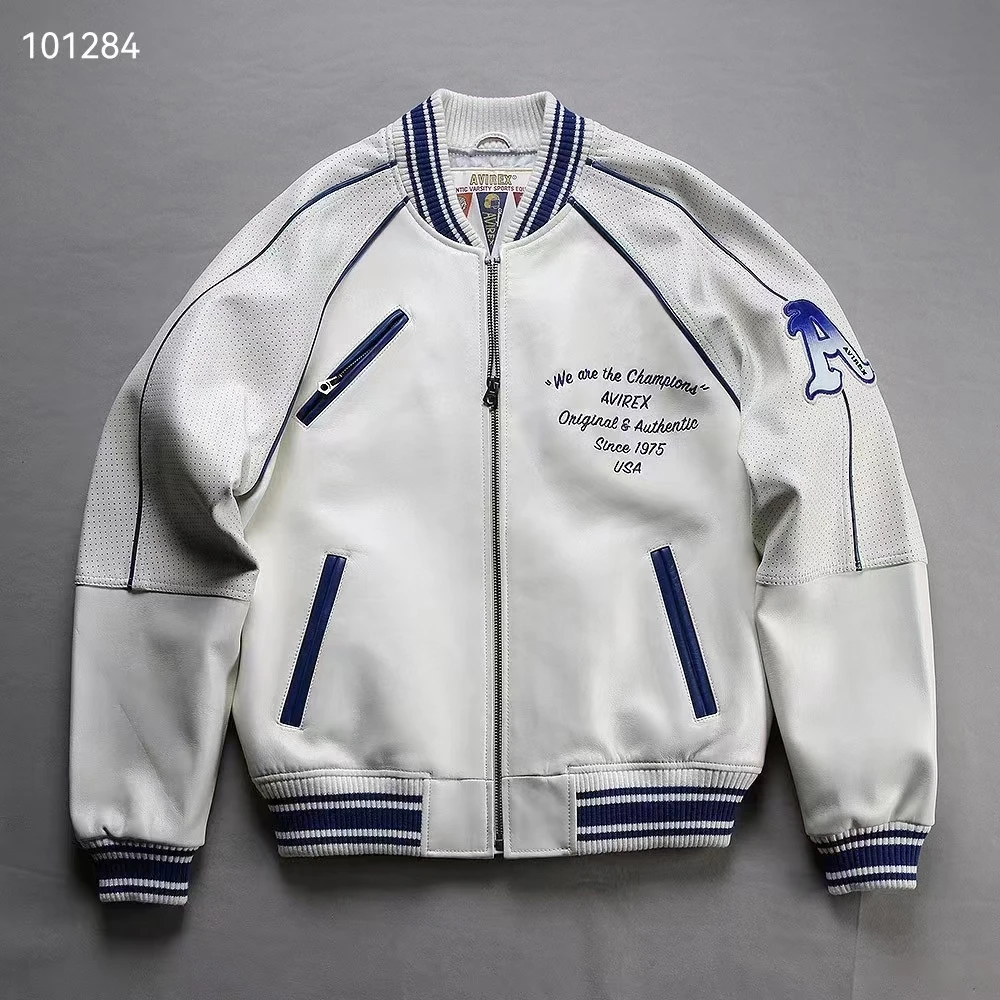 Trend Varsity Clothes Giacca Da Baseball In Vera Pelle Da Uomo Addensata Pelle Di Pecora Francese Autunno Inverno Warm Avirex Usa Size Cappotti