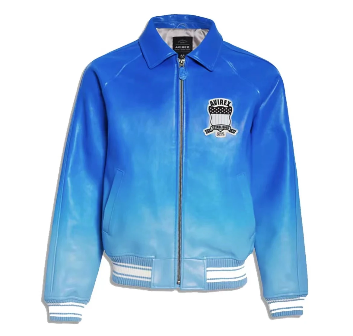 2024 Avirex Nuova Tuta Da Baseball In Pelle Di Agnello Francese Moda Sfumata Da Uomo Casual Taglia Usa Giacca In Vera Pelle Allentata Con Risvolto Ori