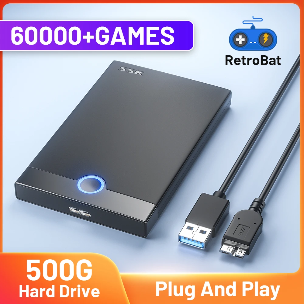 Retrobat 500Gb Portatile Usb 3.0 Flash Drive Per 60000 + Giochi 70 Emulatori Per Ps2/Psp/Ps1/Sega Saturn/Wii Per Windows Pc/Laptop