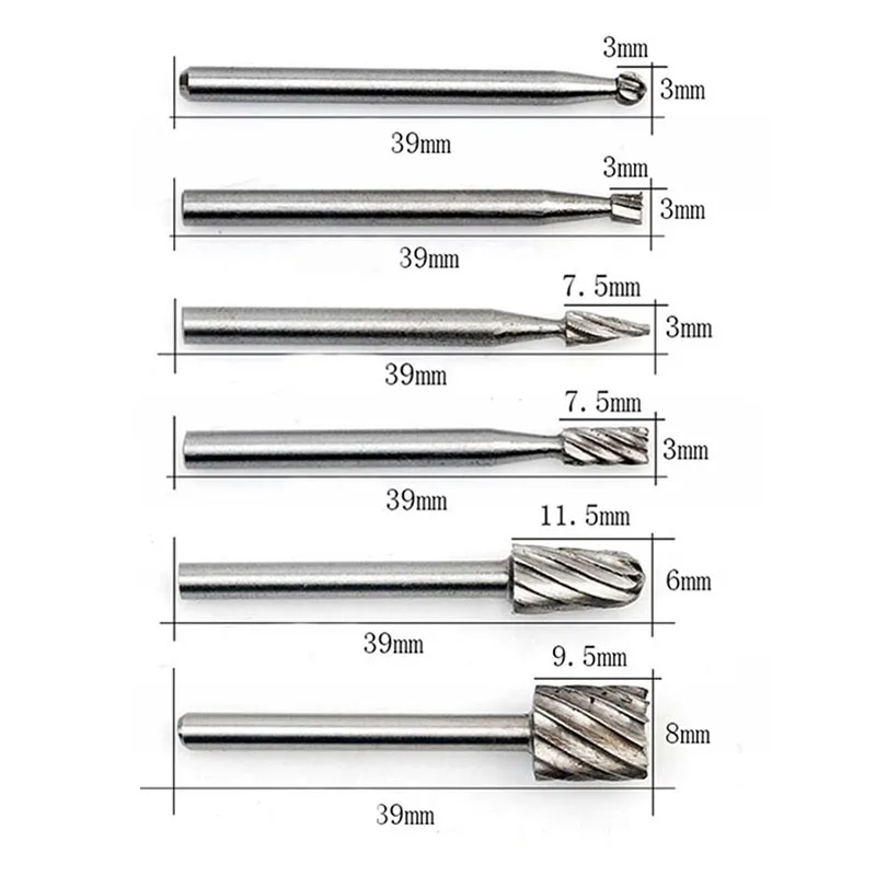 6Pcs Hss Rotary Multi Tool Burr Routing Router Bit Mill Cutter Attachment Compatibile Fresa Rotante In Acciaio Ad Alta Velocità Per Dremel