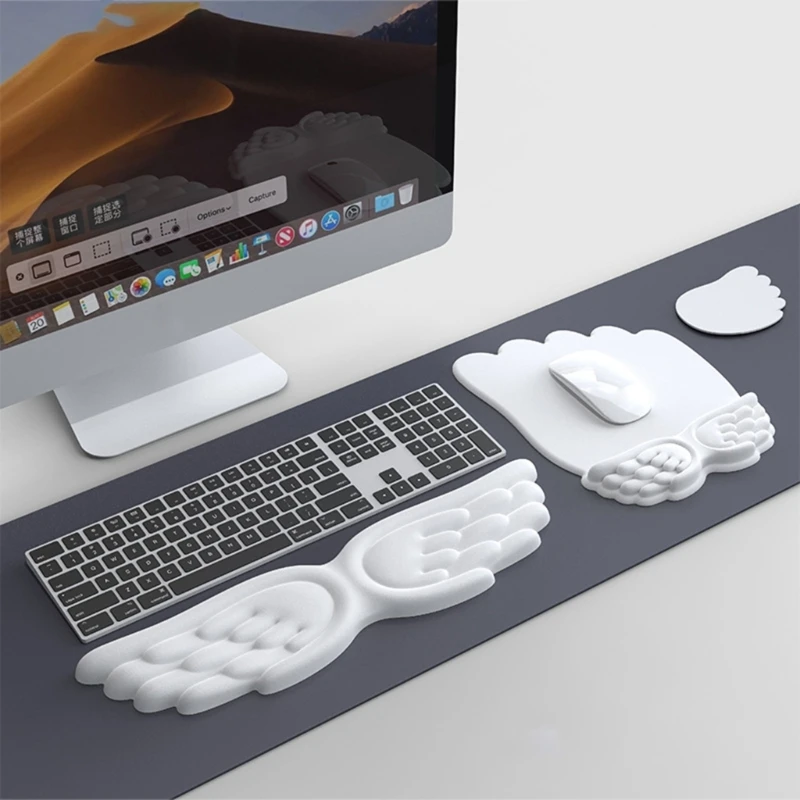 Set Poggiapolsi E Tappetino Per Mouse Ergonomico Con Tastiera Angel Mousepad Riduce Dolore Polso Per Uso In Ufficio