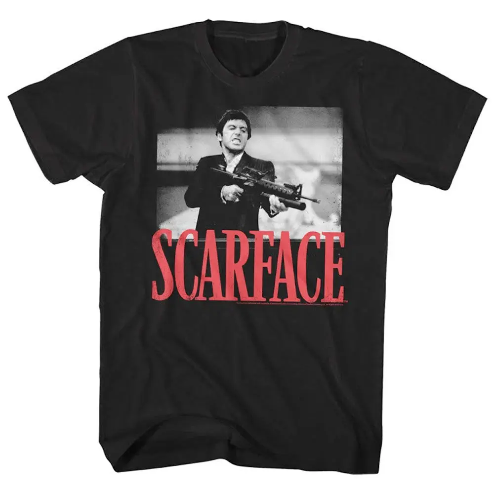 Film T Shirt Scarface Tony Montana Big Guns Little Friend Men T Shirt Moda Uomo Abbigliamento Pacino Gangster Movie Graphic Magliette