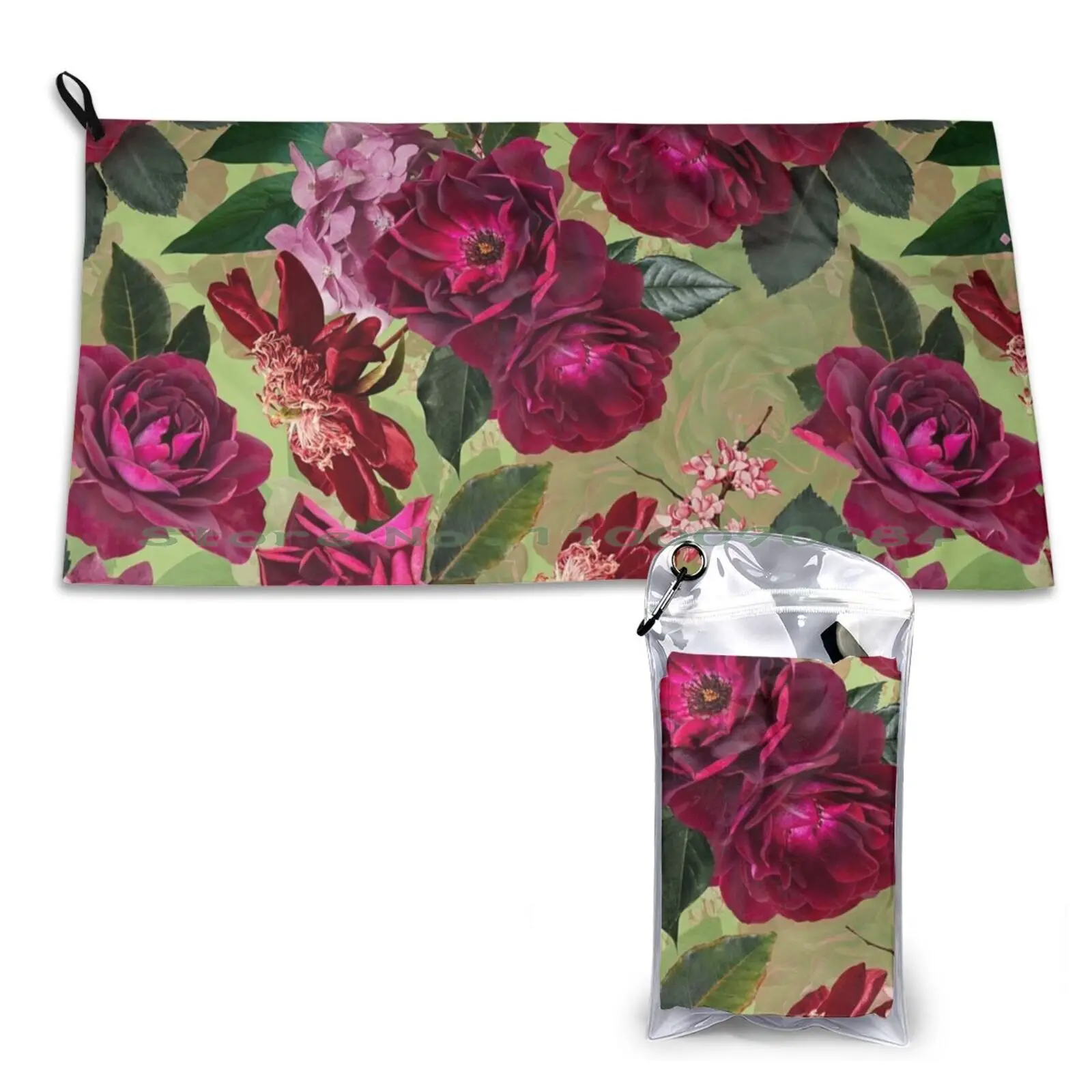 Antique Green Botanical Flower Rose Garden Quick Dry Towel Gym Sports Bath Portable Nature Blossom Spring Beautiful Natural
