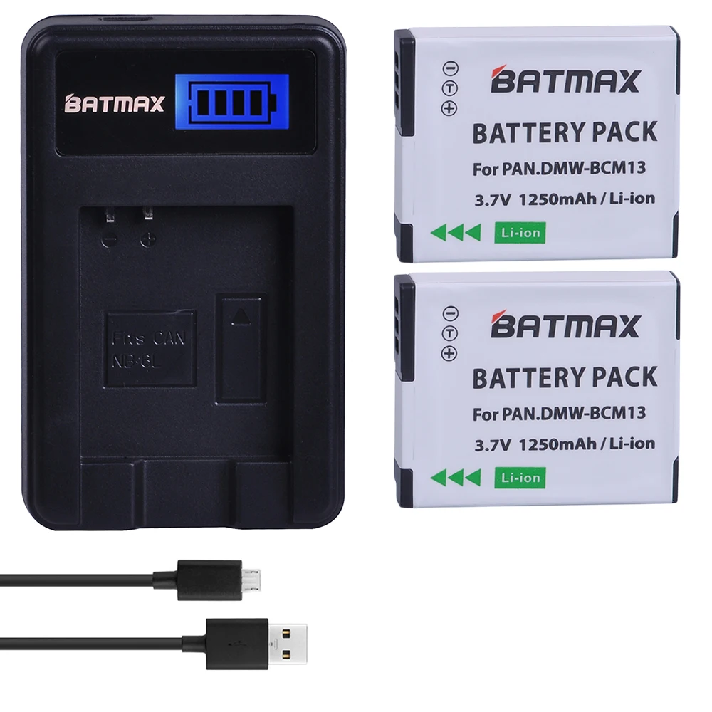 Batteria Batmax Dmw-Bcm13 Bcm13 1250Mah + Caricabatterie Usb Lcd Per Panasonic Lumix Zs40,Tz60,Zs45,Tz57,Zs50,Tz70,Zs27,Tz37,Tz41