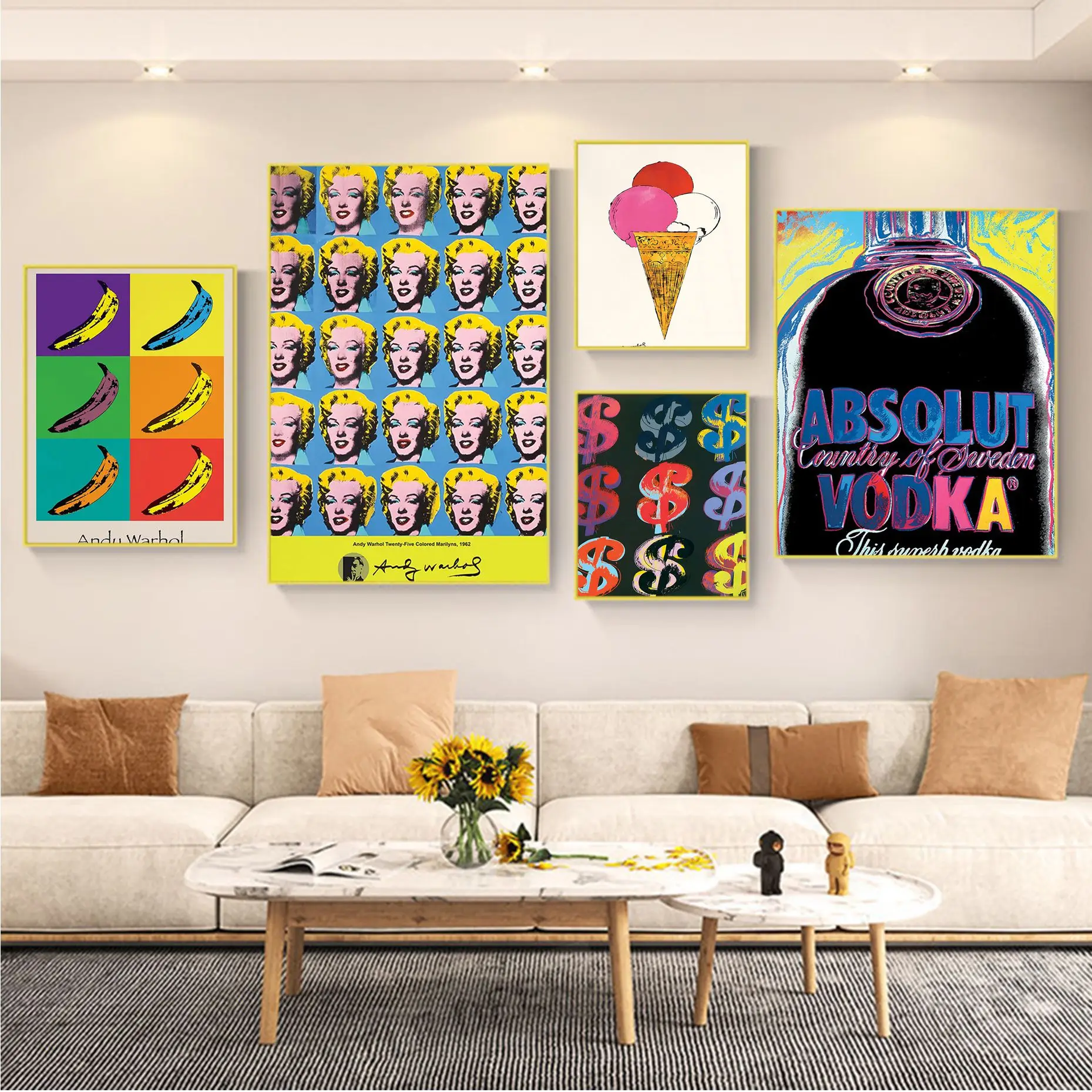 Famoso Andy Warhol Marilyn Monroe Colorato Fai Da Te Poster Appiccicoso Stampe Bianche Poster Opere D'Arte Decorazione Della Parete