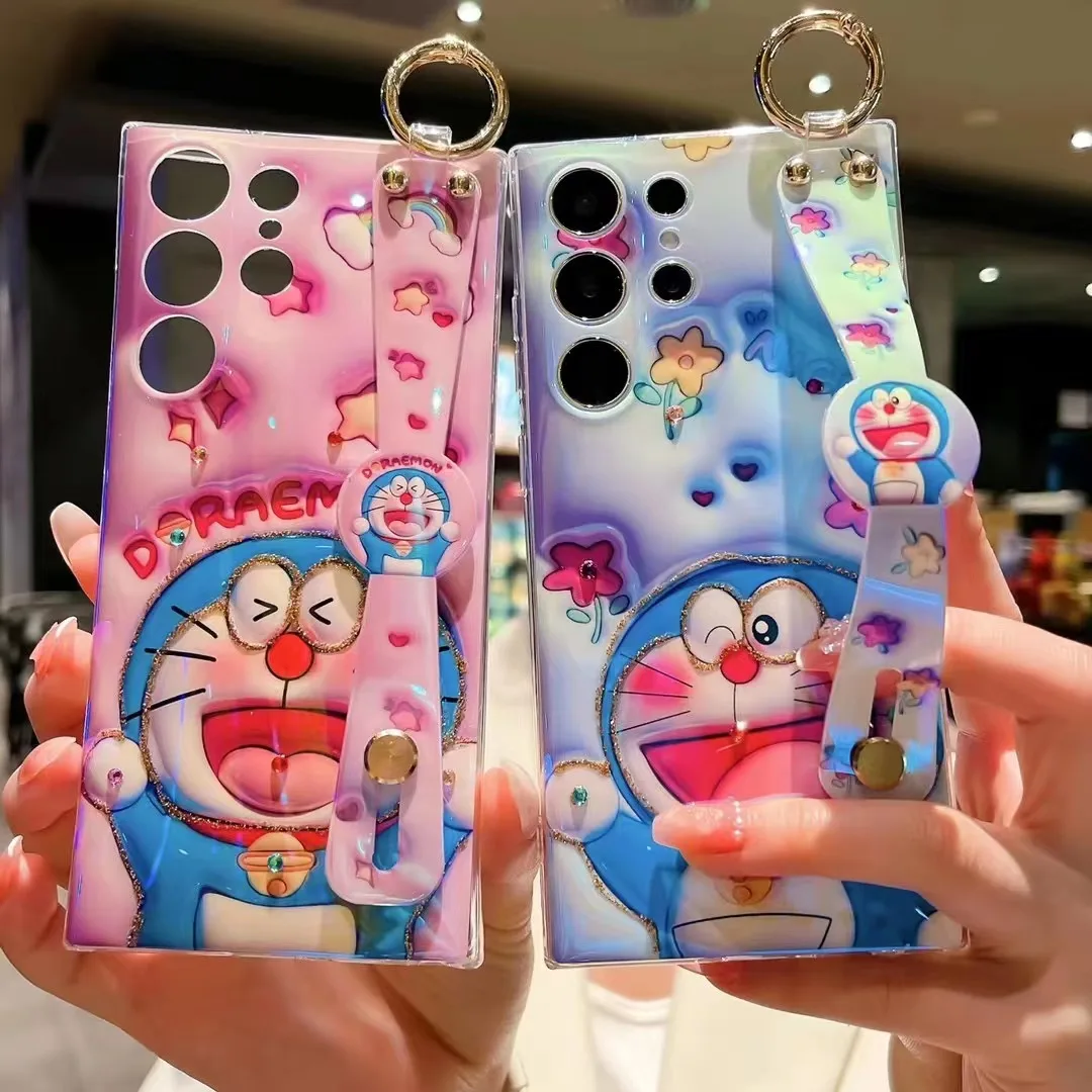 S23Fe 3D Happy Dora Anime Wristband Custodia Lucida Per Telefono Per Samsung S23 S23Plus S23Ultra Shiny Full Cover Shell Protezione Del Corpo