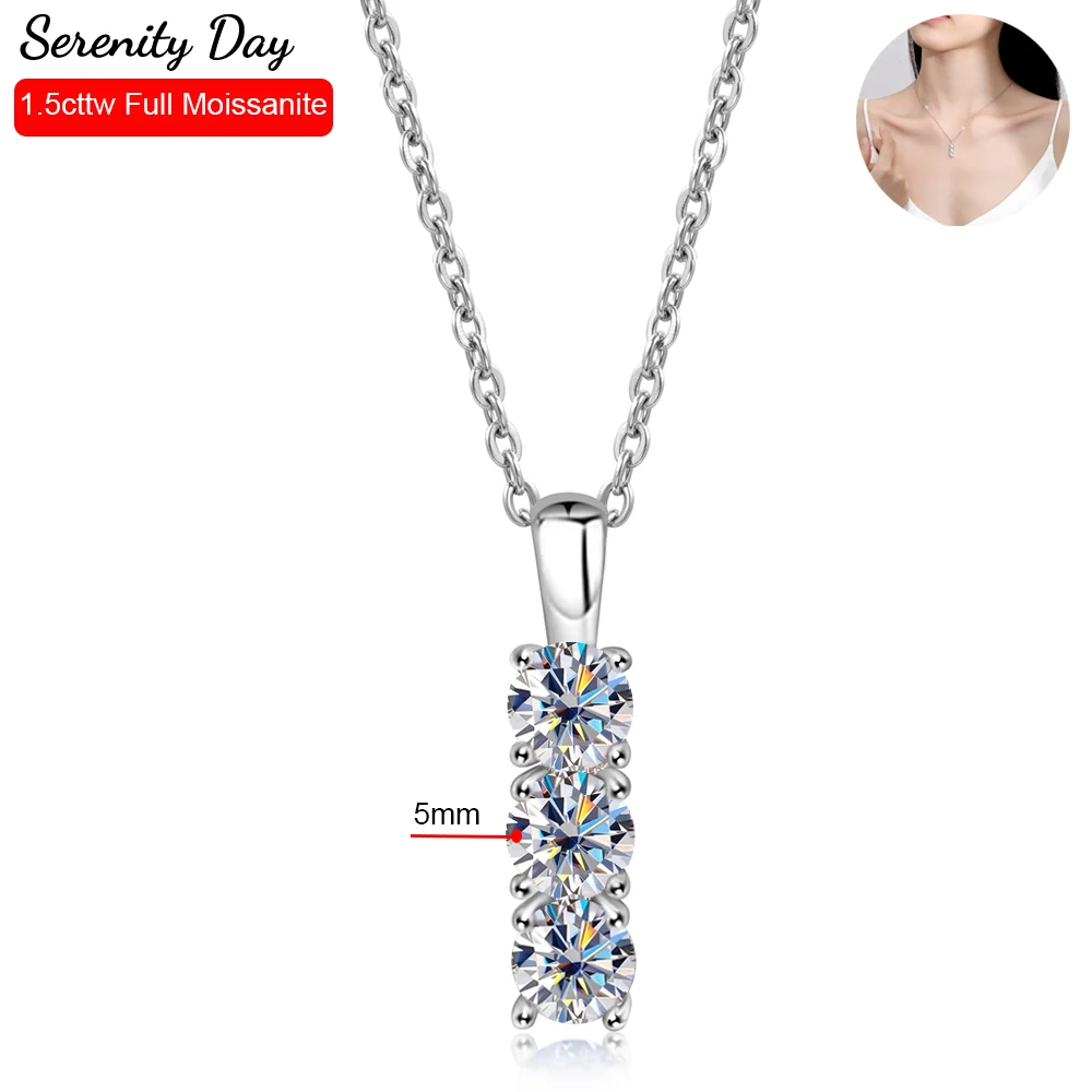 Serenity 1.5Cttw Real D Color 5Mm Full Moissanite Collana Per Le Donne S925 Sterling Silver Plate Pt950 Catena Pendente Gioielleria Raffinata