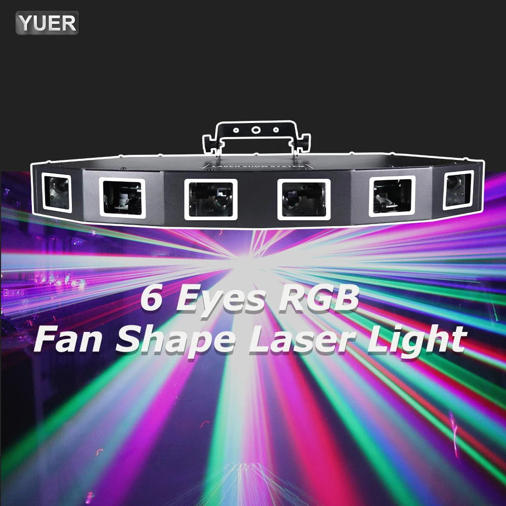 Nuovo 6 Occhi Rgb Fan Shape Laser Stage Lighting Effect Projector Dmx Music Sound Per Dj Disco Party Bar Lampada Natalizia
