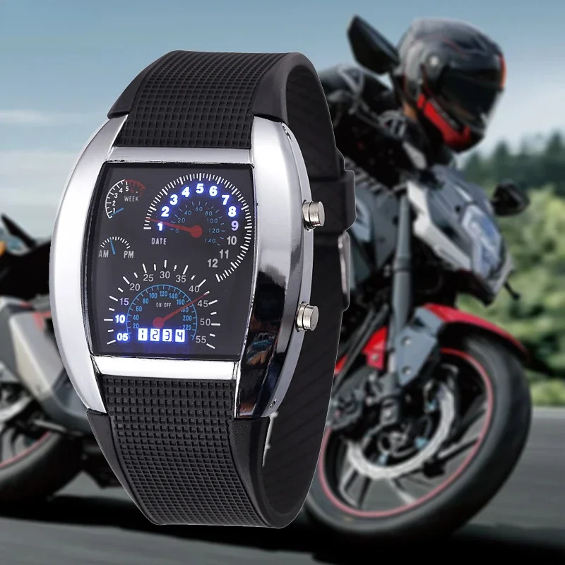 Nuovo Design Casual Led Orologi Cool Car Meter Dial Unisex Black Flash Dot Matrix Orologio Da Corsa Orologio Sportivo Orologio Caldo Uomo