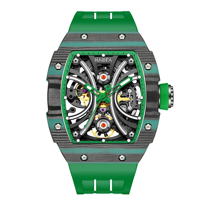 Haofa Skeleton Orologi Meccanici Automatici Per Uomo Zaffiro Luminoso Lunetta In Fibra Di Carbonio Orologio Da Uomo Orologio Uomo Lusso 1909