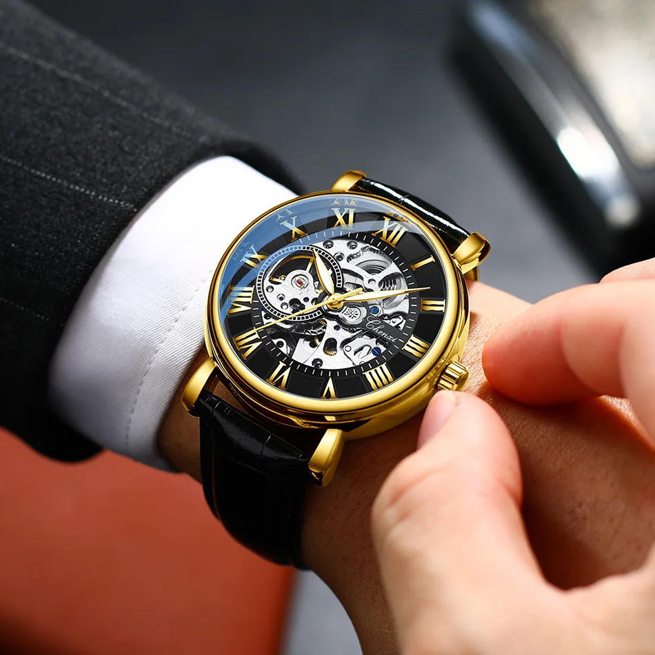 Chenxi Orologi Da Uomo Orologi Da Scheletro Da Uomo Fashion Blue Roman Numeral Dial Orologi Da Polso Meccanici Automatici Orologio Uomo Reloj