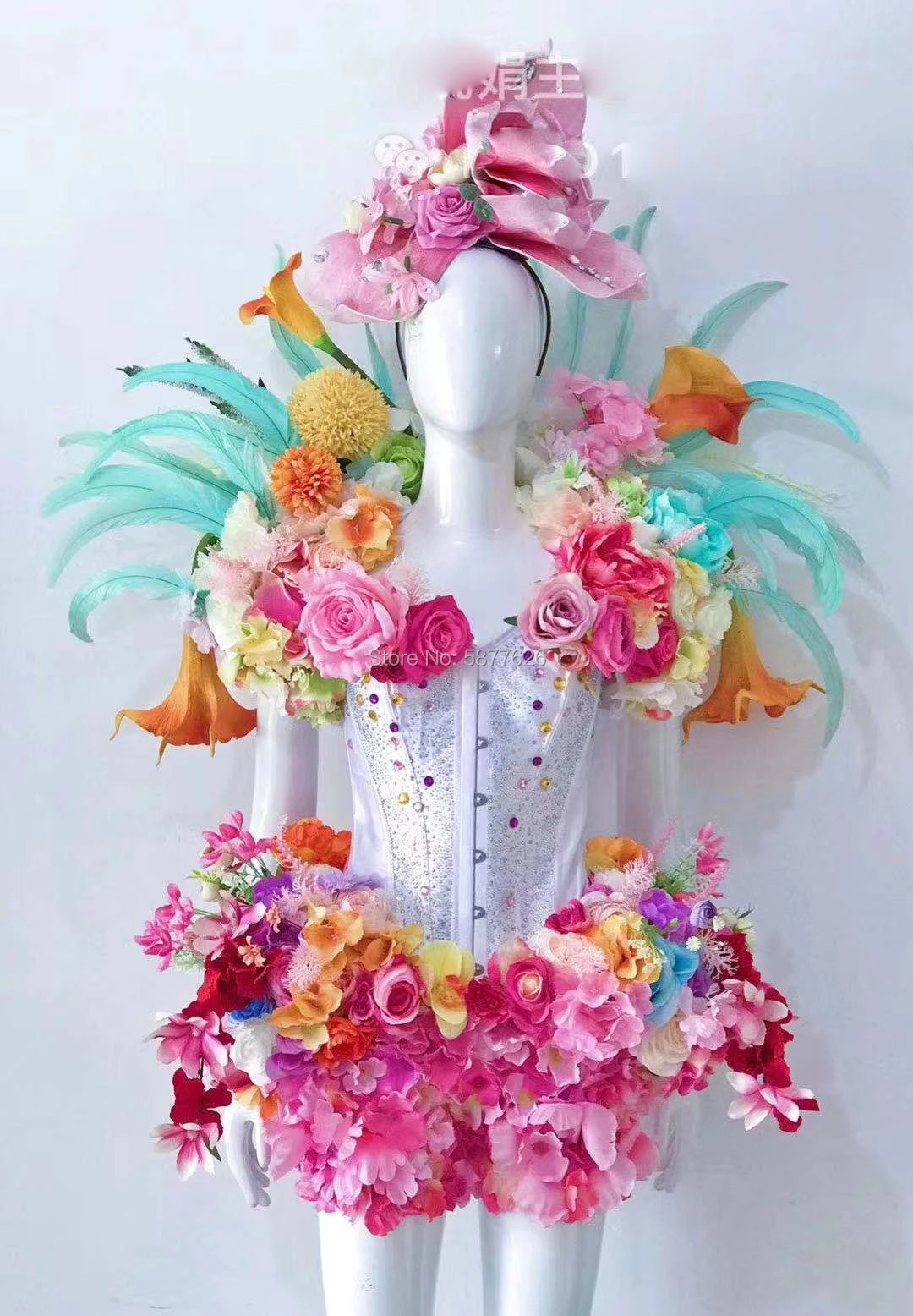 New Flower Fairy Body Lovely Flowers Feather Cosplay Costume Women Party Girl Milano Fashion Week Stage Show Wear Set